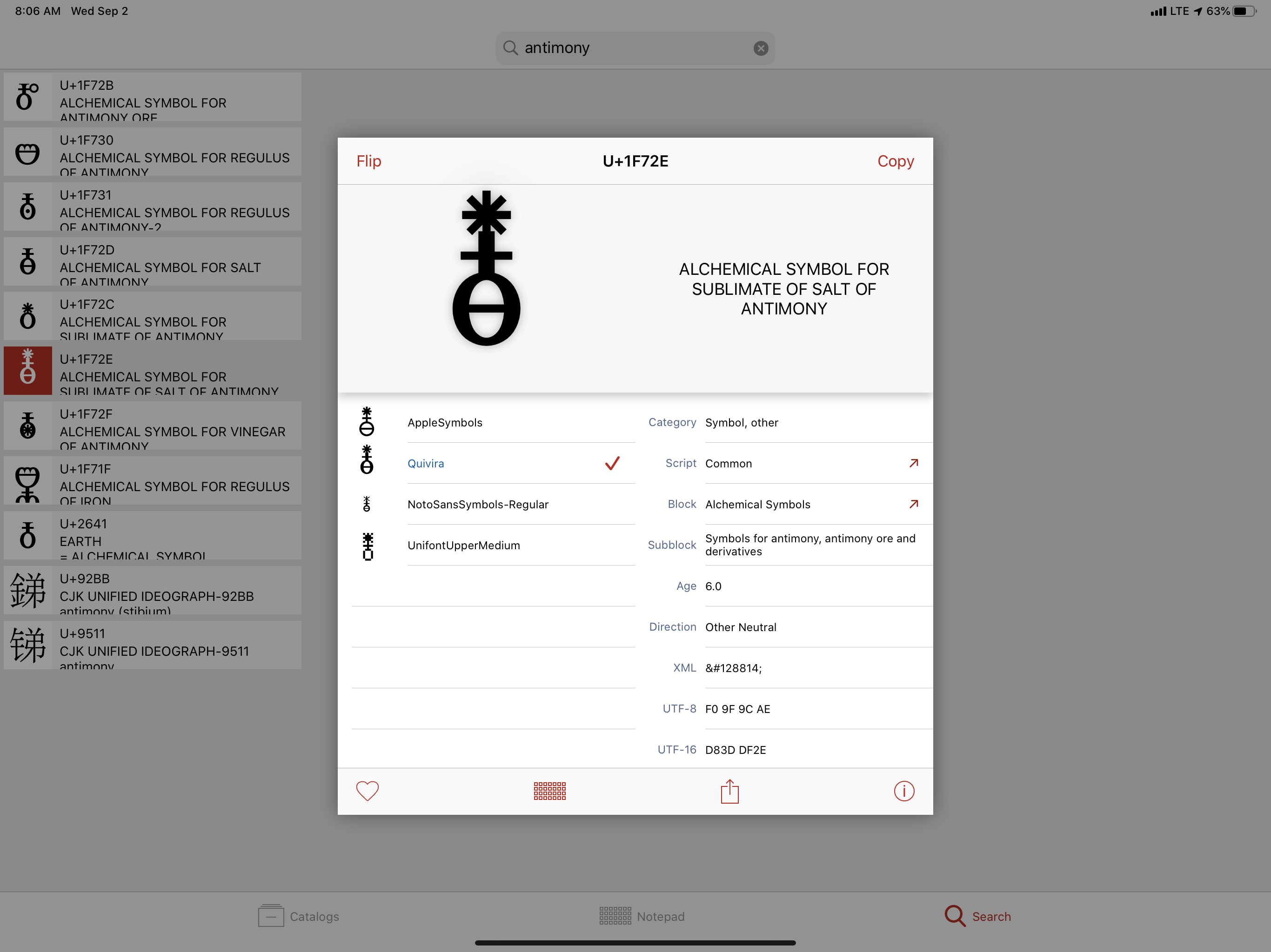 achemical symbol in Unicode app