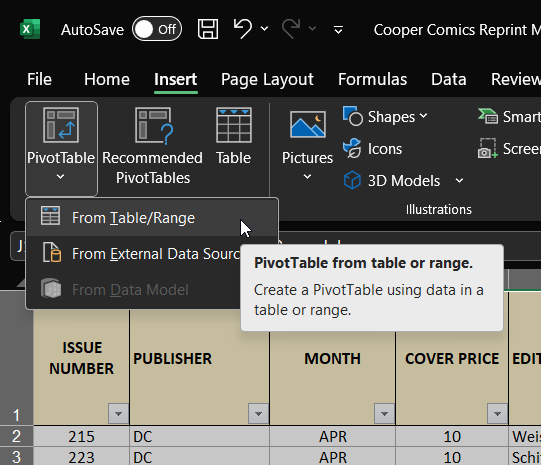 Insert PivotTable
