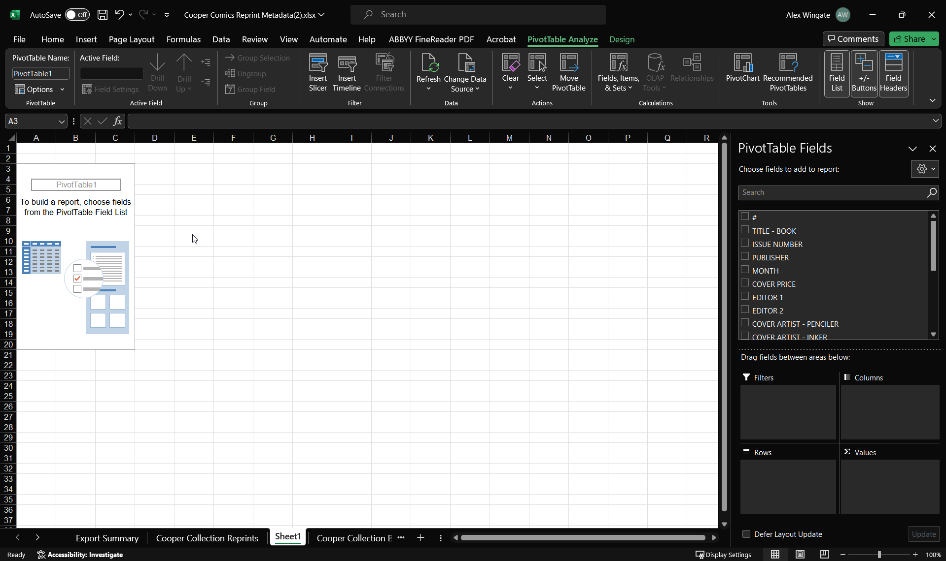 New PivotTable sheet