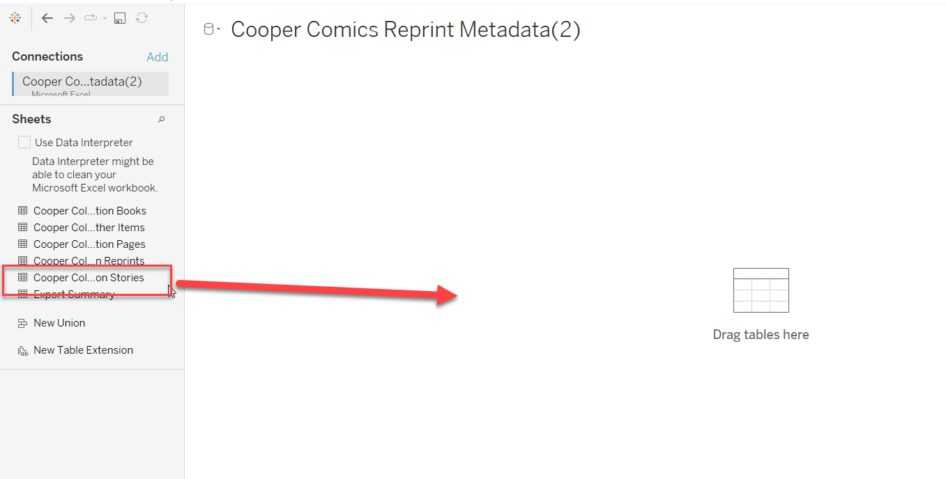 Drag Stories sheet into the data source area